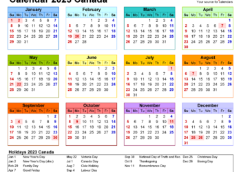 2023 Calendar Canada Printable Pdf