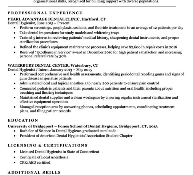 Dental Hygienist Resume