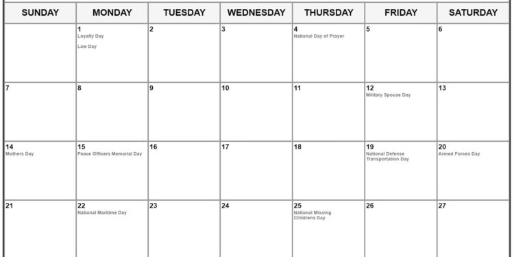 May 2023 Calendar Printable With Holidays