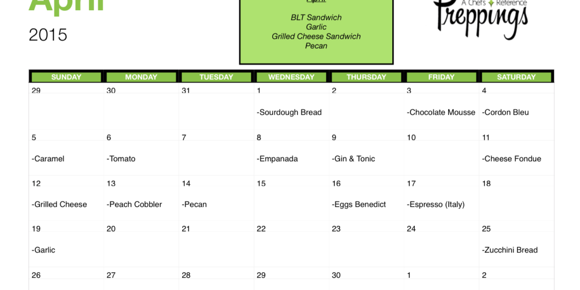 National Food Day Calendar 2023 Printable