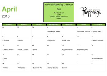 National Food Day Calendar 2023 Printable