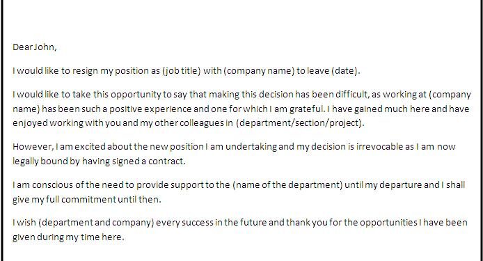 Sample Resignation Letter