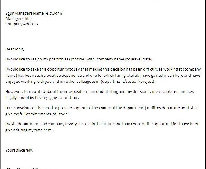 Sample Resignation Letter