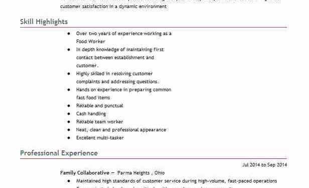 Fast Food Restaurants Resume