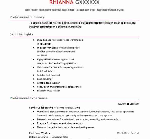 Fast Food Restaurants Resume