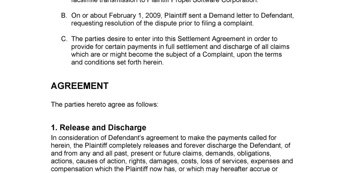 Settlement Agreement Format