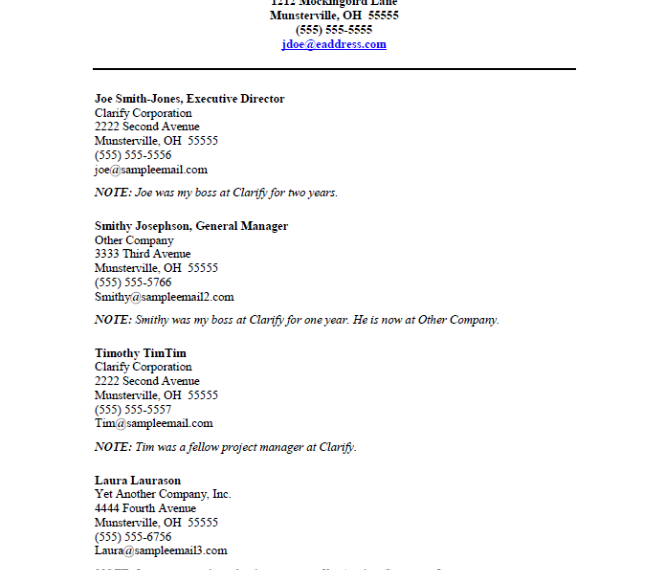 Employee References Template