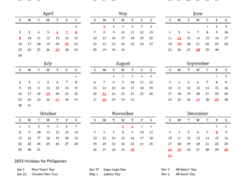 2023 Monthly Calendar Philippines With Holidays