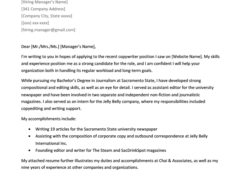 Cover Letters for Writers