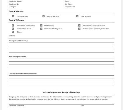 Employee Disciplinary Form