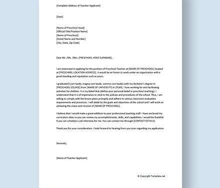 Kindergarten Teacher Cover Letter