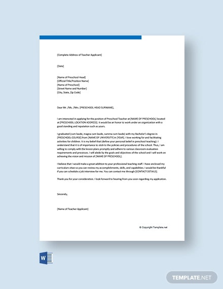 Kindergarten Teacher Cover Letter