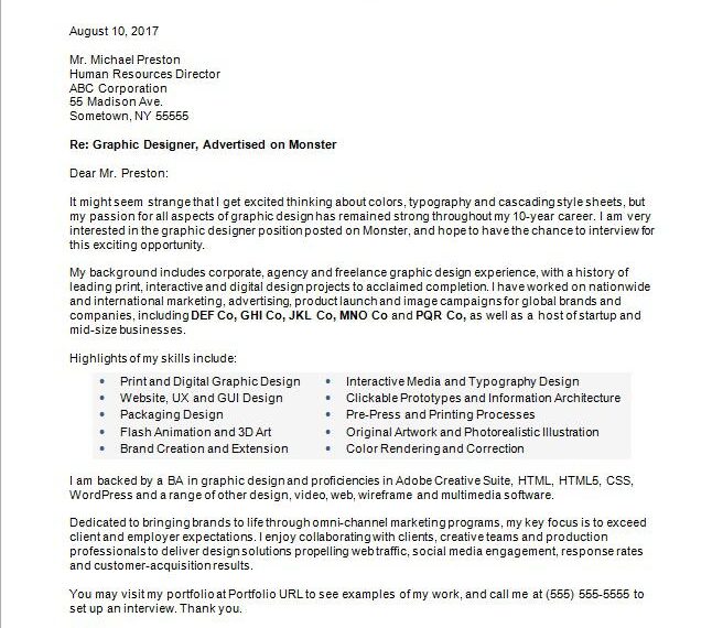 Cover Letter for Graphic Designer