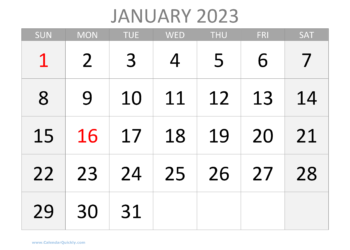 Printable Calendar January 2023 Landscape Free
