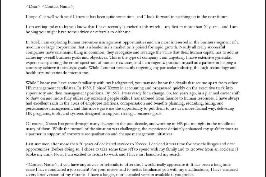 Networking Job Cover Letter