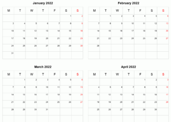 Printable 2023 Calendar 4 Months Per Page Prasad