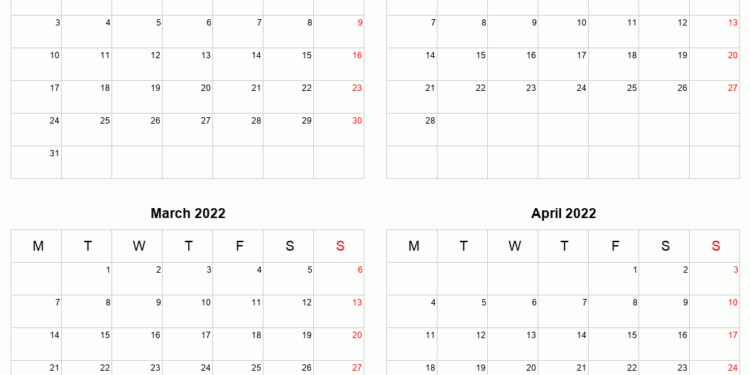 Printable 2023 Calendar 4 Months Per Page Prasad