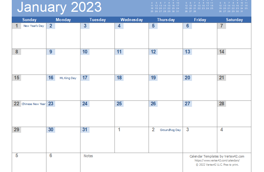 Calendar 2023 Printable Monthly