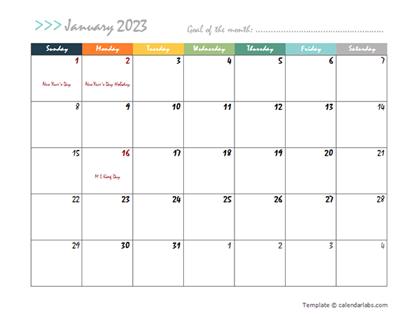 Editable 2023 Monthly Calendar Printable