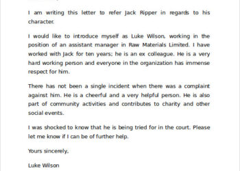 Character Reference Letter Court