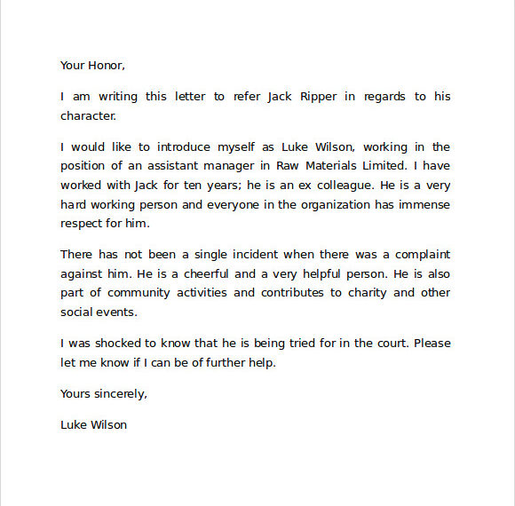 Character Reference Letter Court