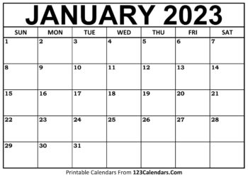 Blank Printable Calendar January 2023