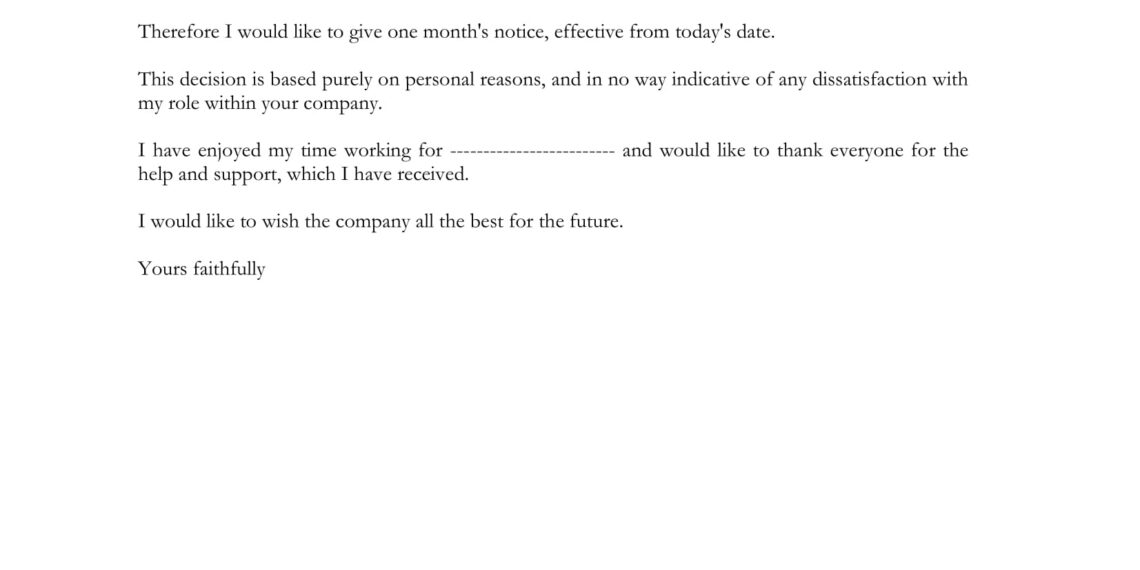 Sample Resignation Cover Letter