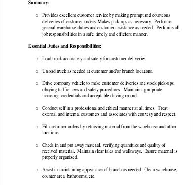 Delivery Driver Job Description