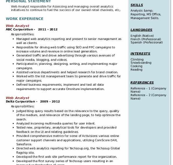 Web Analyst Resume Template