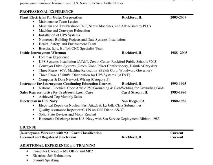 Industrial Electrician Resume
