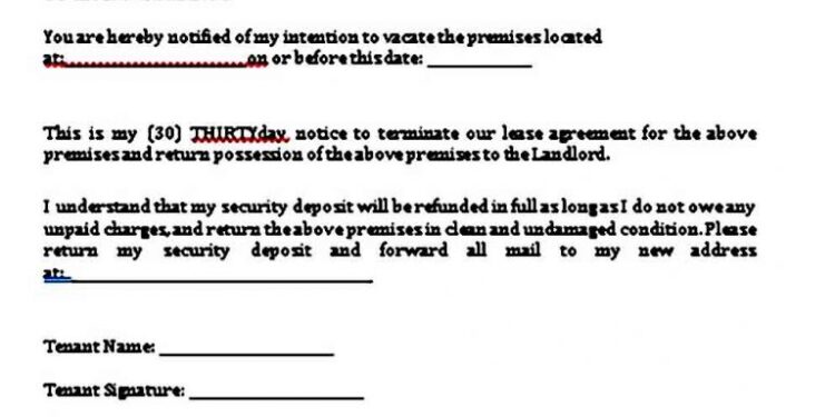 30 Day Notice Letter to Landlord