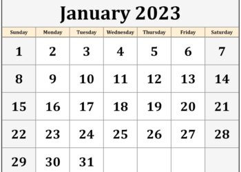 Free Printable Monthly Calendar January 2023