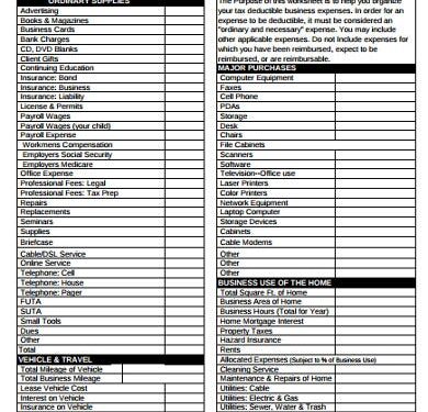 Small Business Worksheets