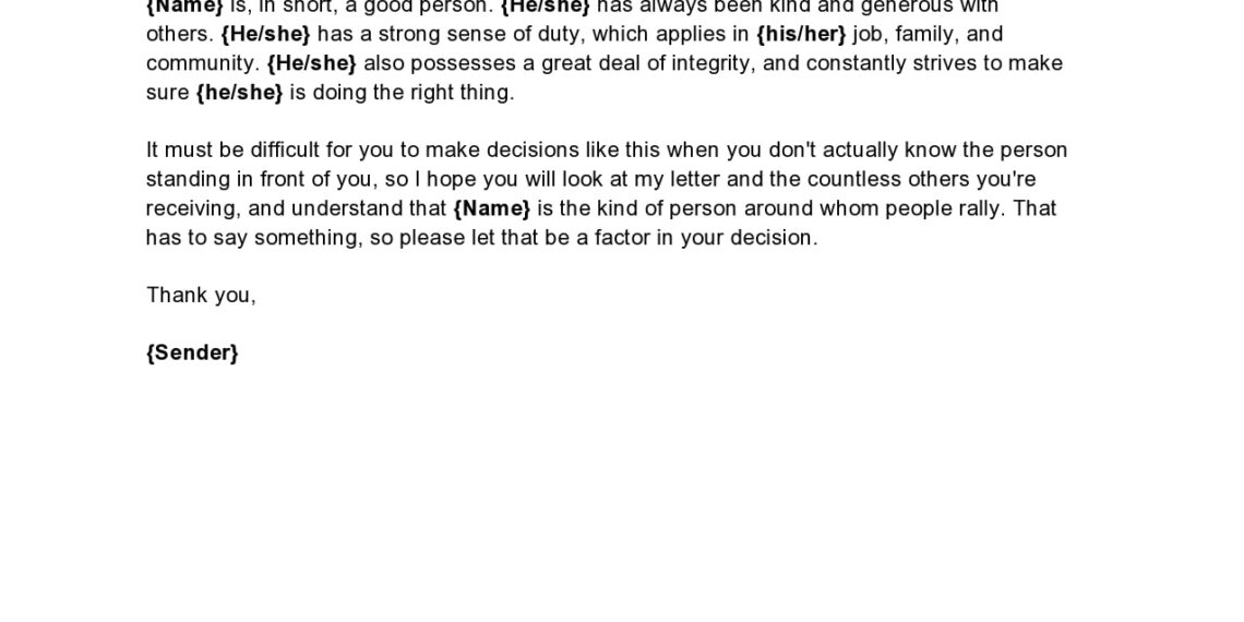 Character Reference Letter Sample