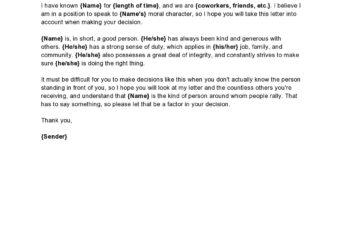 Character Reference Letter Sample