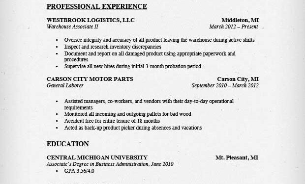 Warehouse Resume