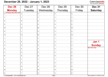 Weekly Calendar 2023 Printable Word